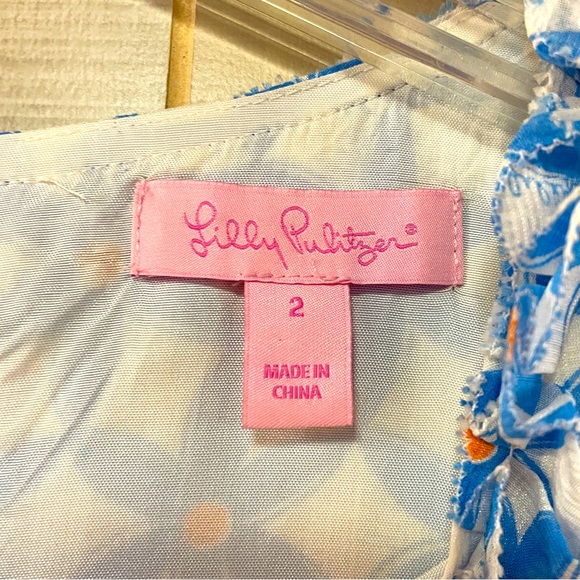 Lilly Pulitzer Dasha Coastal Blue Star Fruit Silk Ruffle Sheath Dress Sz 2 - Picture 4 of 8